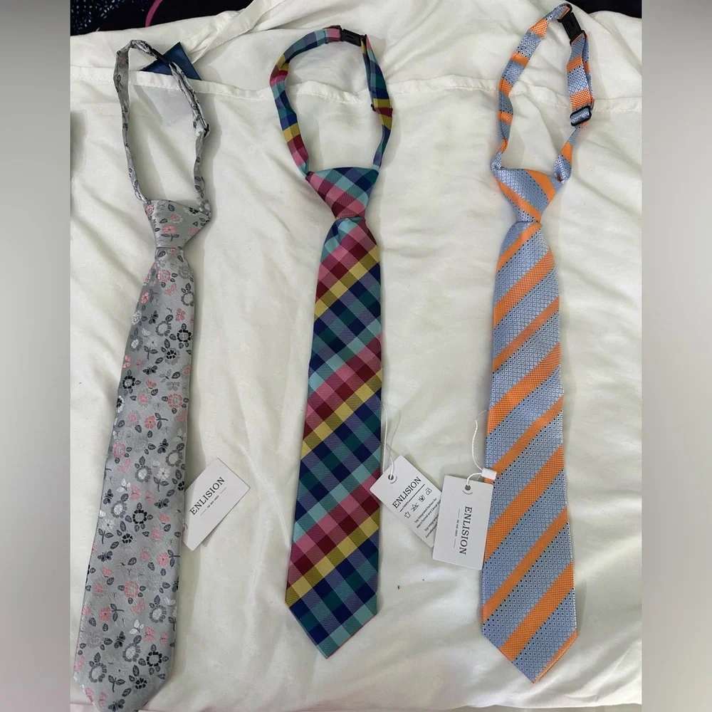 Kids Pre-Tied Tie and Pocket Square Set - Pink, Orange, Multicolor Plaid